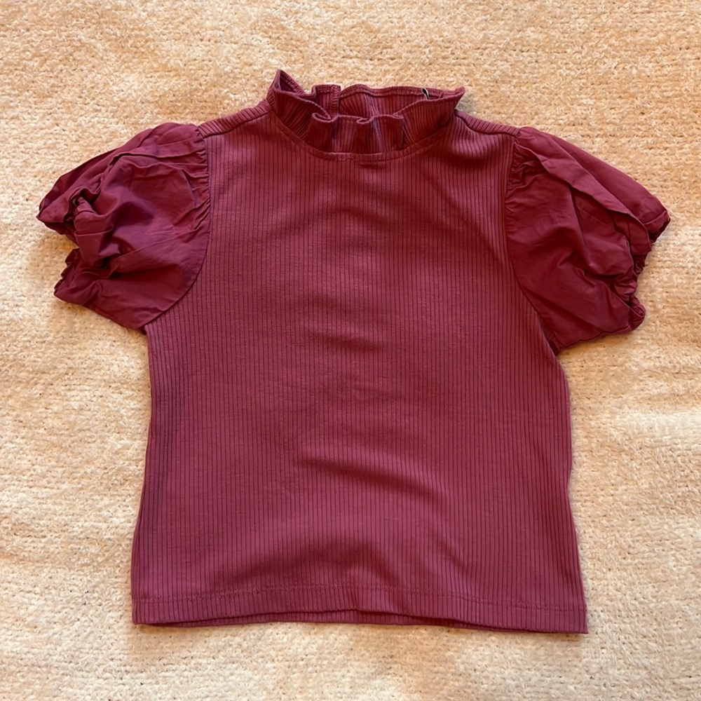 Janie & Jack pink ribbed shirt sleeve shirt with puffy sleeves. Size 7 girls.
